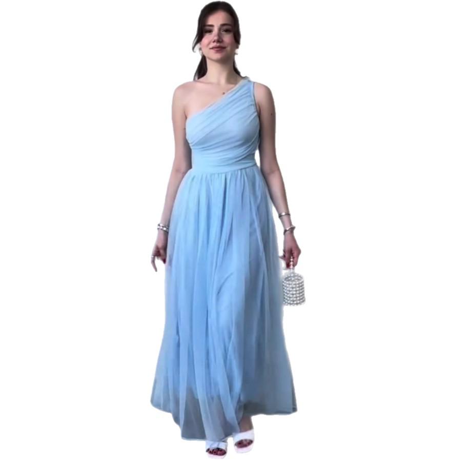 Καλοκαιρινό Ευρωπαϊκό & Αμερικάνικο Μακριά Φορέματα με Έναν Ώμο Χωρίς Μανίκια 2025 - Casual, Σχέδιο που Λεπταίνει τη Μέση