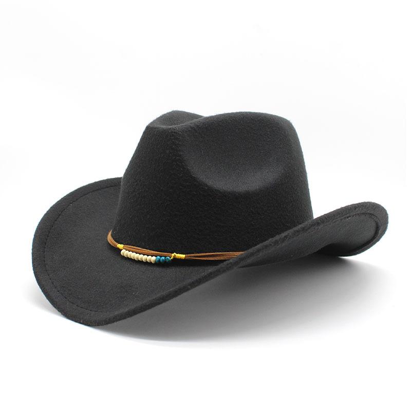 Tibetan Retro Ethnic Spring Woolen Western Cowboy Hat Rolled Brim Wide Edge Visor Top Hat