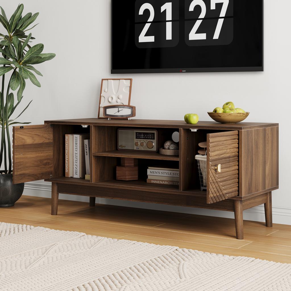 Mobile TV da 110 cm, Stile Moderno di Metà Secolo per TV da 32/45 Pollici, Centro Intrattenimento con Contenitore, Tavolino per Media per Soggiorno e Camera da Letto, Noce
