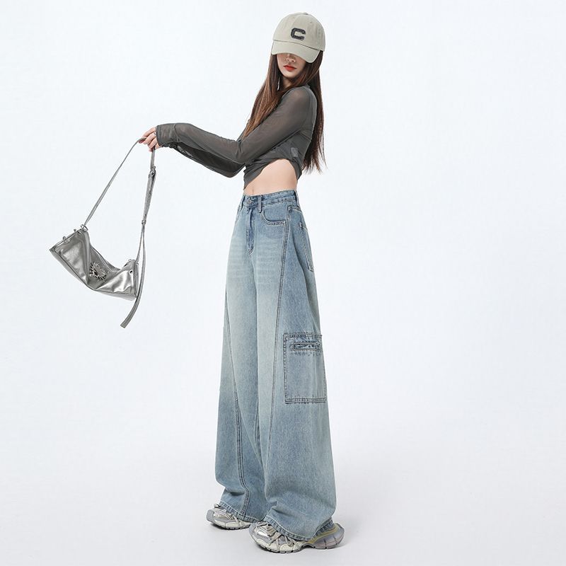 High Street Workwear Wide-leg Jeans for Women In Spring and Autumn New High-waisted Slimming Loose Straight Pants