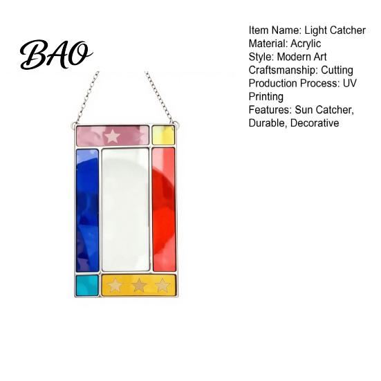 Holiday Commemorative Keepsake Acrylic Photo Frame Light Catcher, Retro Stained Glass Style Hanging Home Soft Furnishing Decor Display with