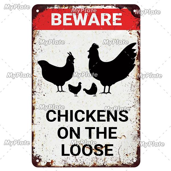 [MyPlate] Vintage Farm Chickens Retro Poster  Metal Sign Plate Tin Sign Wall Crafts Decor For Home Room Plaque Decoration Gift