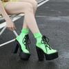 Fashion 14cm Summer New Women's Sandals Sexy Waterproof Platform Transparent PVC Lace-Up Chunky Heel High Heel Sandals stripper heels