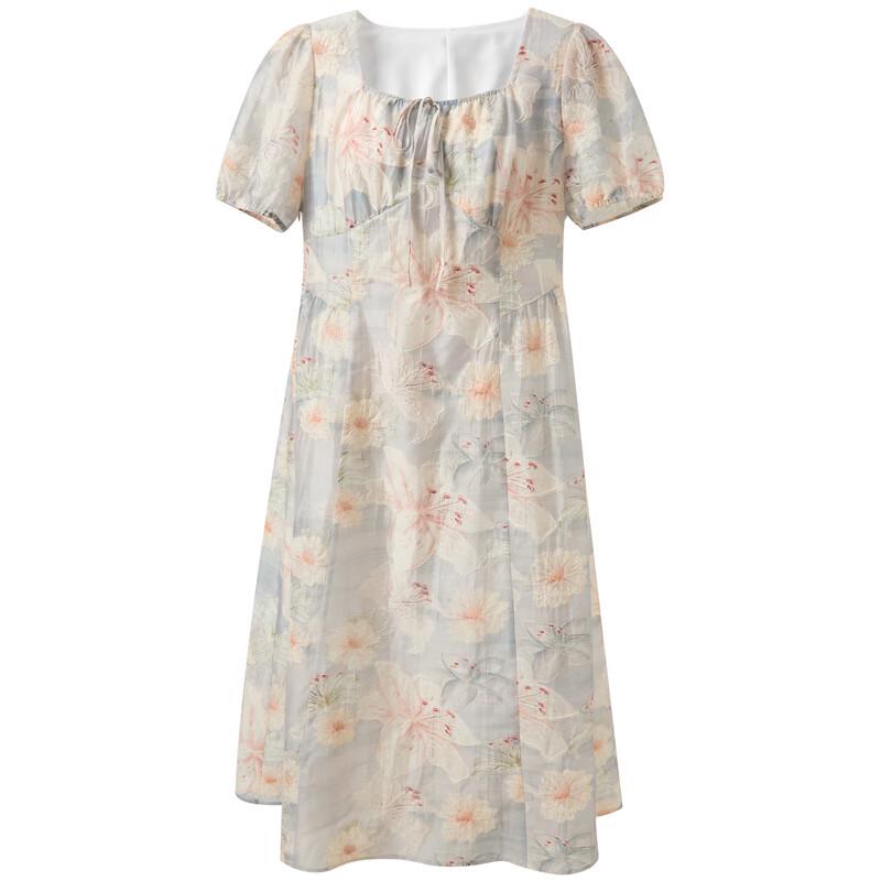 Sancai Plus Size French Square Neck Floral Embroidered Dress