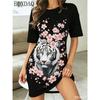 Summer Women's Dresses Casual Short Sleeve Round Neck Tiger Pattern Printed Loose Dress
