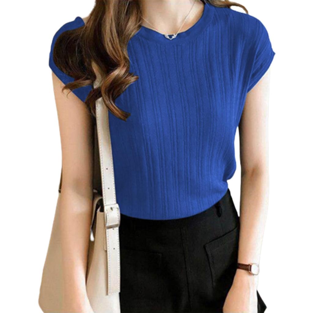 Meme Extra Blouse for Short Short Sleeve Summer Loose Round Large Loose Body Free Size [MEME XTRA] Women, Sleeve, Summer, T-Shirt, Knit, Plain, Cute,