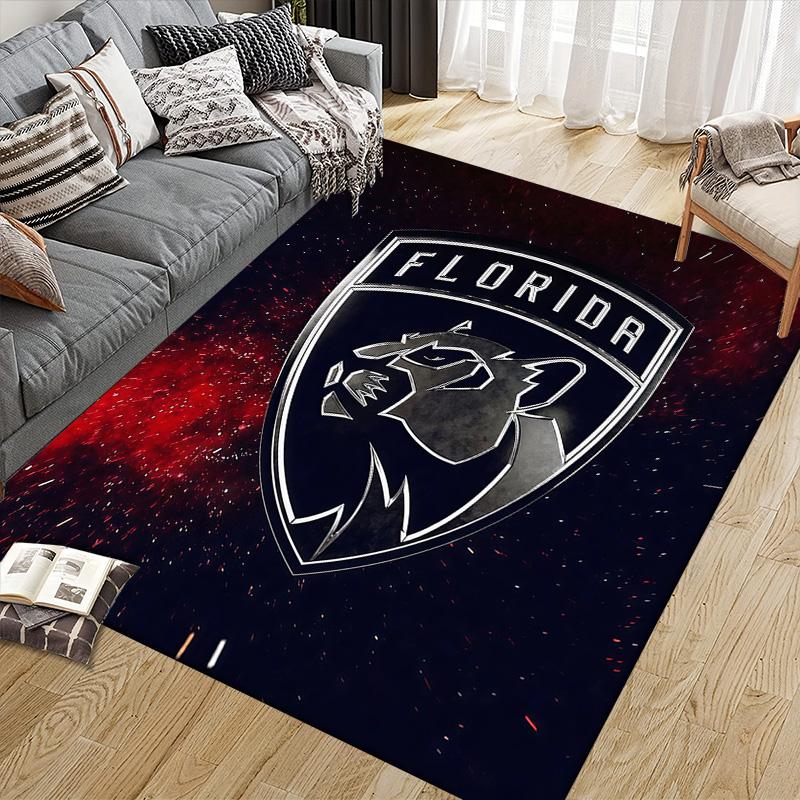 Florida Panthers2 Flannel Pattern Square Carpet,Area Rug,Carpet Rug for Living Room Bedroom Sofa Playroom Decor,Non-slip Floor Mat