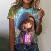 Stampa Cartone Animato Bambina Carina T-shirt da Donna Estate Nuove Maniche Corte T-shirt Moda Larga Street Scollo a O Abbigliamento Donna Top