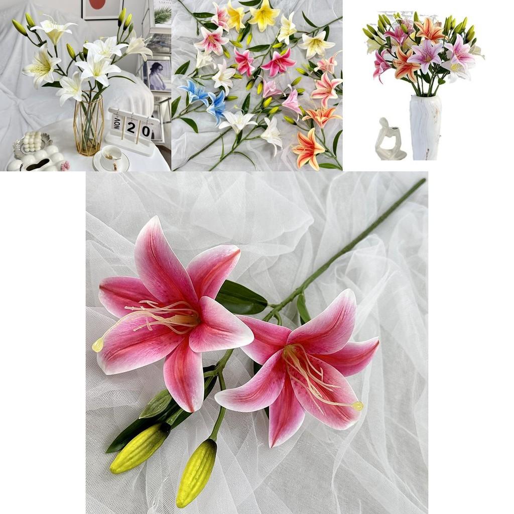 Luxury Artificial Lily 2head Florals With Delicate Craftsmanship For Home Decoration And Wedding Settings