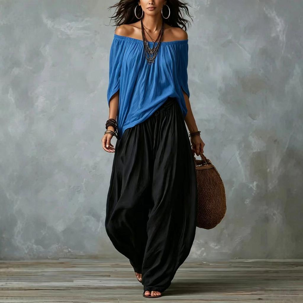 1116 Nuovo completo estivo europeo e americano di alta gamma casual con pantaloni a gamba larga e top monospalla per donna