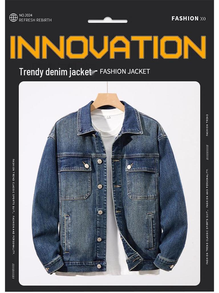 Men's High-Quality Classic Blue Denim Jacket - Autumn/Winter Collection