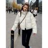 Women Autumn Winter Short Solid Color PU Leather Thicken Outwear Loose Cotton Padded Stand Collar Warm Jacket Coat