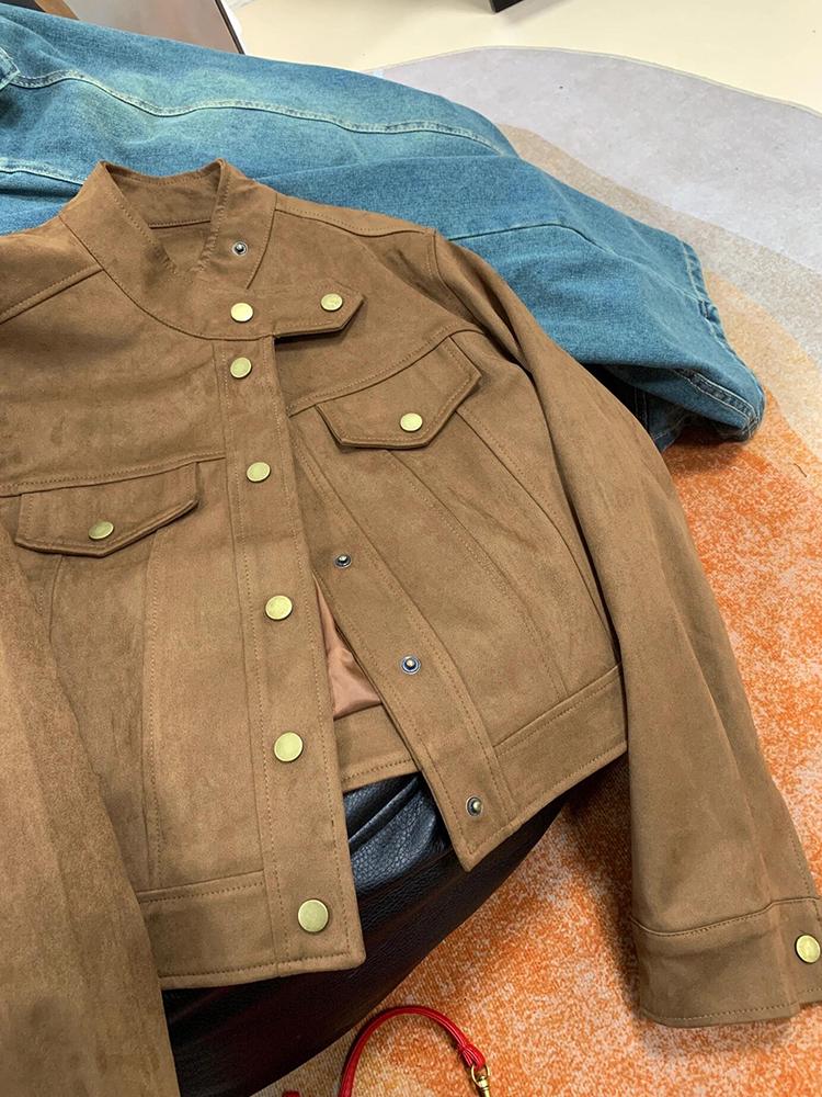 Women's High-End Suede Jacket - Chic Spring/Autumn Petite Fashion 2025