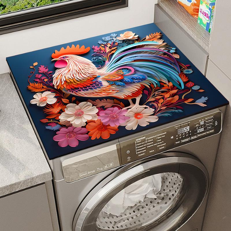 Rooster Family Drum Washer & Dryer Dustproof Decorative Pad