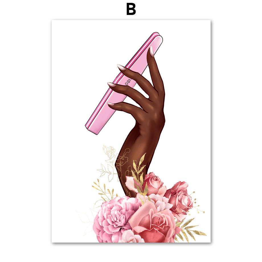 Nail Shapes Girl Hands Flower Nordic Posters And Prints Wall Art Canvas Painting Decor Pictures For Manicure Beauty Salon Room