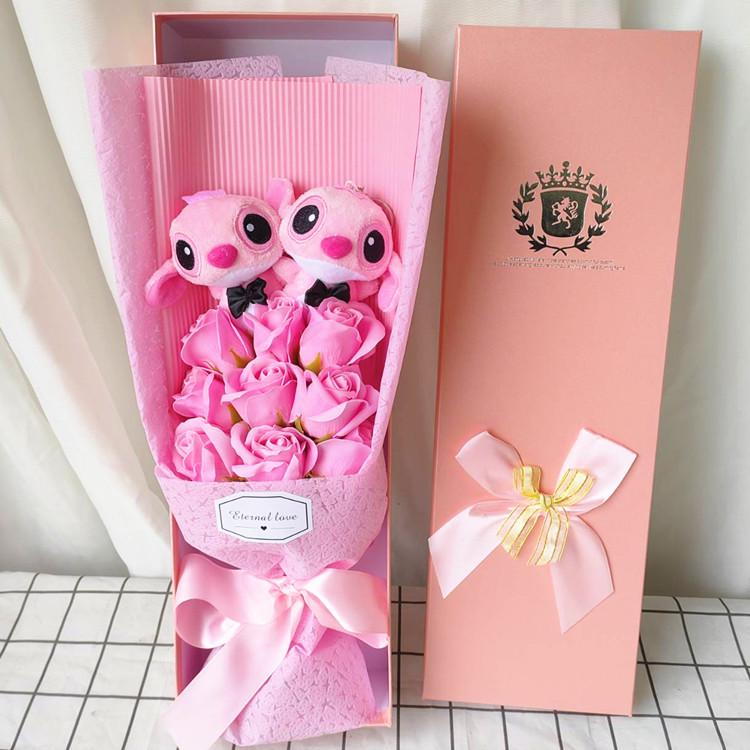 Stitch & Rose Tecknad Bukett: Perfekt för studenten, födelsedagen, Qixi eller Alla hjärtans dag-presenter.