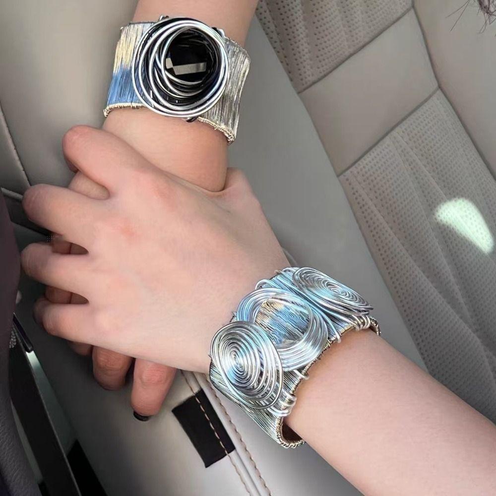 Punk Goth Metal Wire Bracelet Line Twined Exaggerated Bracelet Y2K Rhinestone Bracelet  Gifts