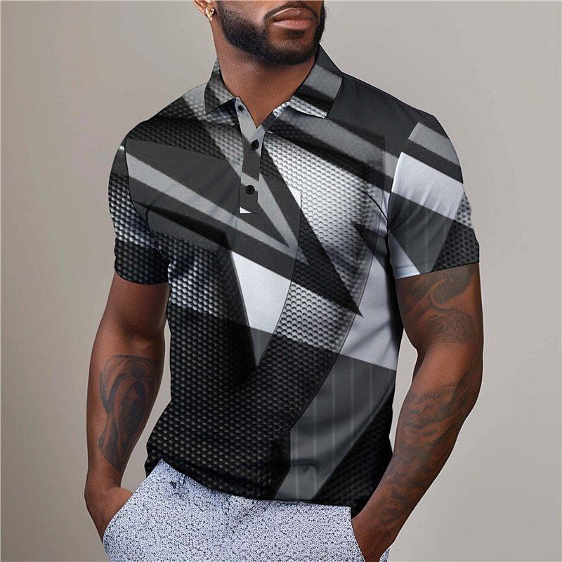 men polo shirt short sleeve stripe 3d print tops fashion polyester breathable comfortable polos shirts
