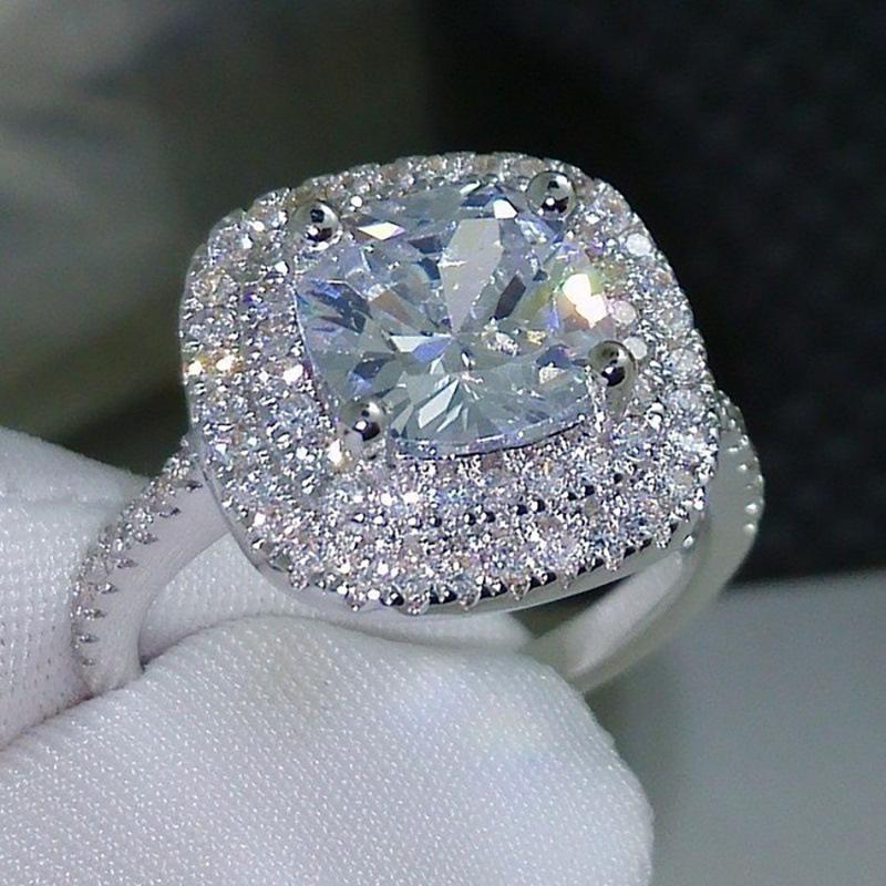 European & American Style Micro-Inlaid Zircon Square Diamond Women's Wedding Ring