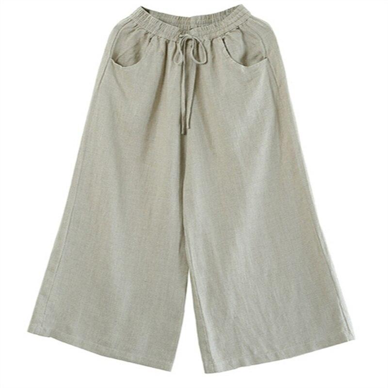Spring Autumn Hip Hop Streetwear Female Solid Cotton Linen Wide Leg Pants Women Vintage Harajuku Boho Casual Ladies Trousers