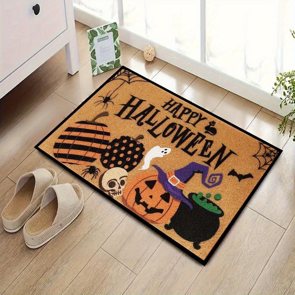 Halloween Black Cat Witch Hat Pumpkin Ghost Doormat Moon Bat Castle Print Indoor Entry Floor Rug Home Holiday Decor