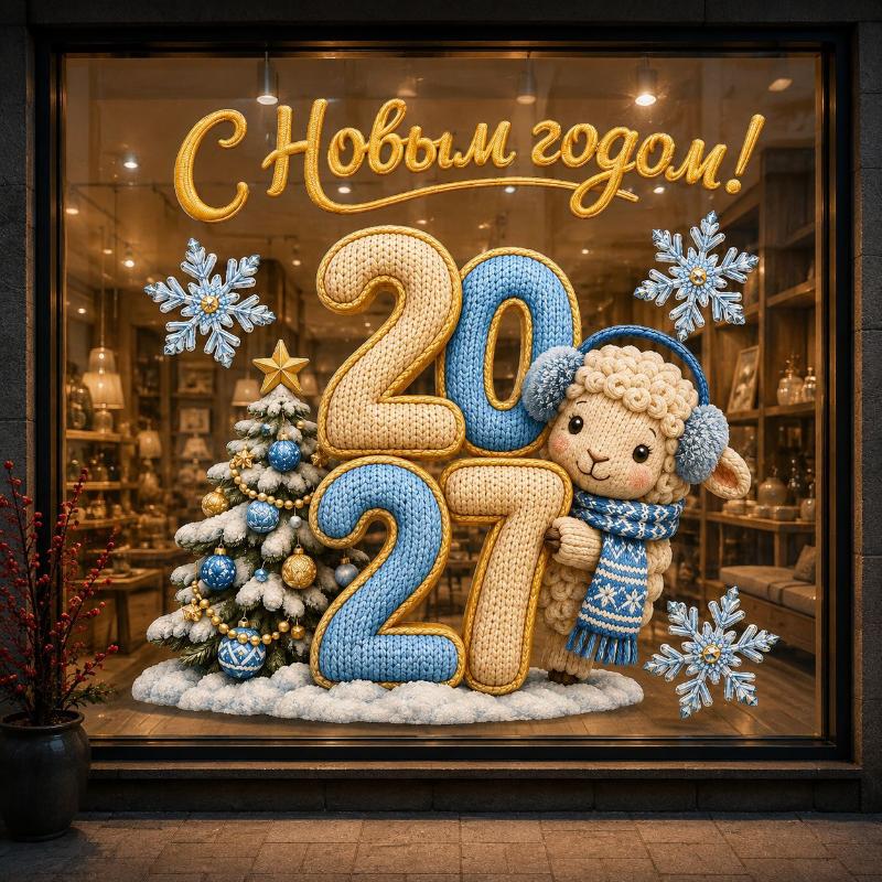 2027 New Year Window Stickers Cute Crochet Sheep Pattern Removable Self Adhesive For Home Shop Holiday Window Decoration