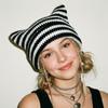 Warm Stripe Knitted Hat Cute Little Devil Cap Soft Pullover Hat  Girls