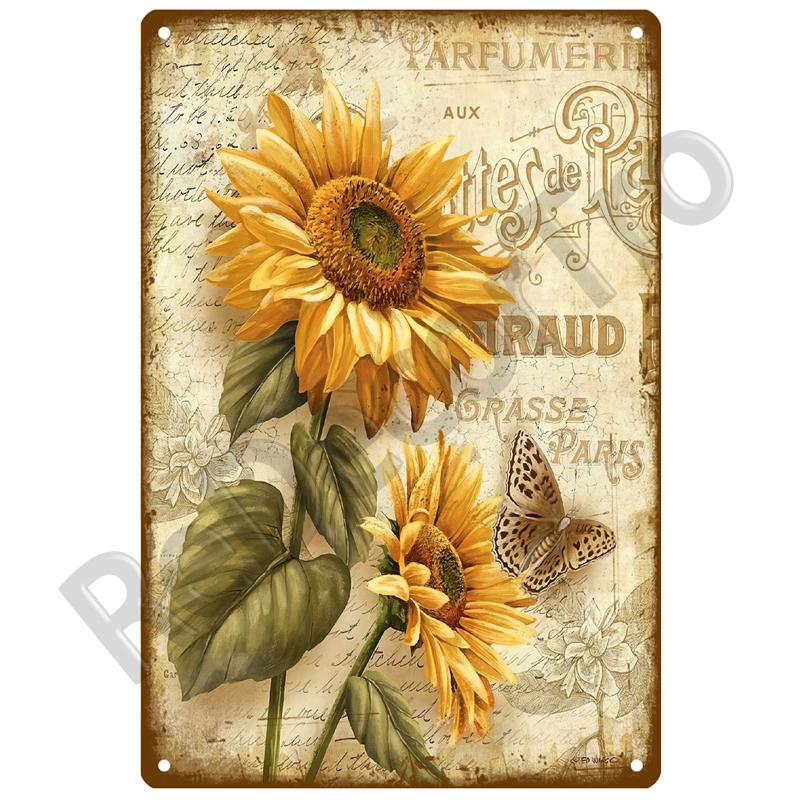 Lavender Metal Sign Plaque Vintage Flowers Tin Sign Wall Decoration For Room Art Garden Kitchen Home Living Room Iron Painting