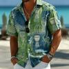 Men's Music Note Print Short Sleeve Shirt, Blue and Silver Style for Spring and Summer, Beach Vacation Casual Wear