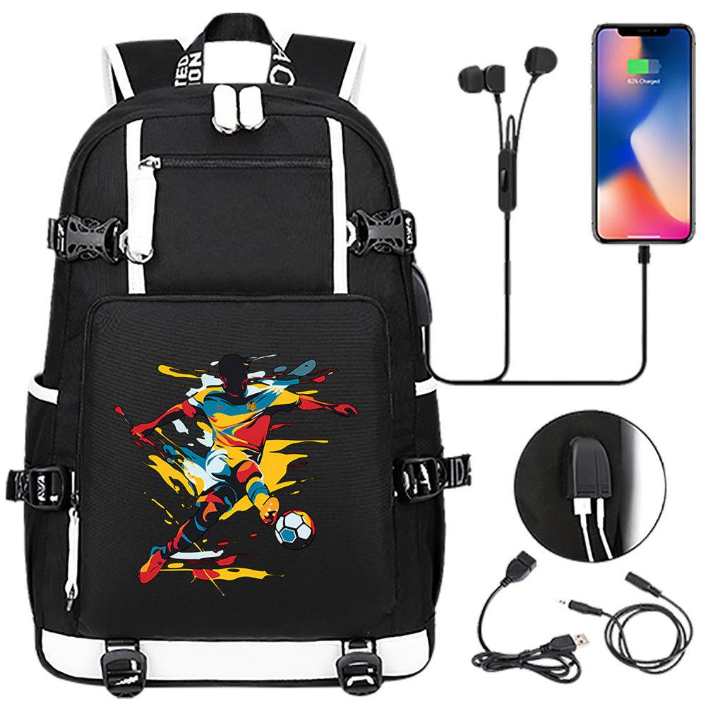 USB Headphone Backpack for Teens Students Boys Girls Leisure Travel Dual Shoulder Bags Soccer Hot Selling Waterproof Large Capacity