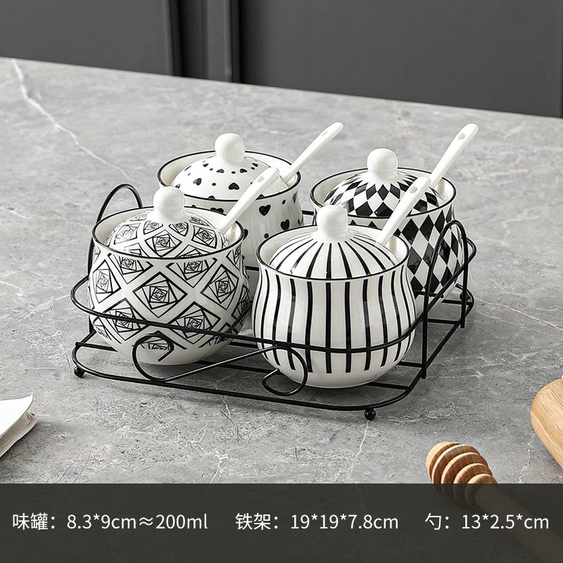 Ceramic Spice Jar Set Home Kitchen Salt Pepper Oil Chili Container Combo
