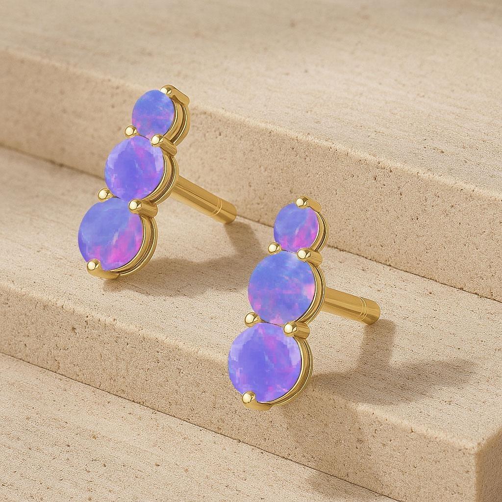 Echter lavendelfarbener Opal Edelstein Gold Steckerohrring, AAA Natürlicher Opal Edelstein Steckerohrring, Oktober Geburtsstein Ohrringe, Zartes Geschenk für Sie