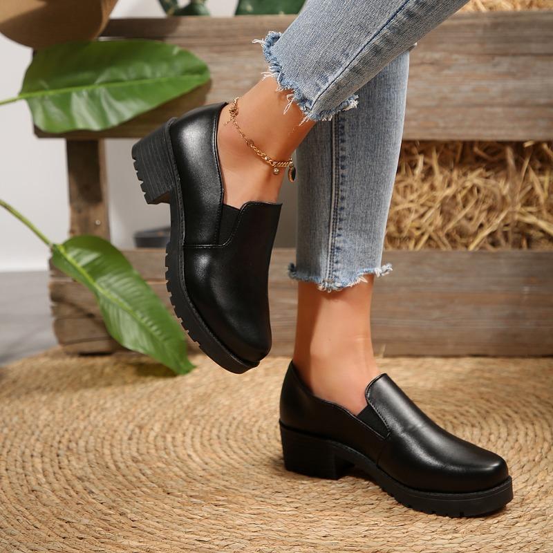 Round Toe Solid Color Pumps High Heel Square Heel 2025 Fashion Ladies Shoes Slip-on Spring/Autumn Office Pumps Salto Alto