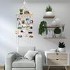 Homecor Macrame Hanging Photo Display Wall Decor with Wooden Shelf, Boho Room Bedroom Decor, Picture Card Frame Collage Board with Light 30 Clips,
