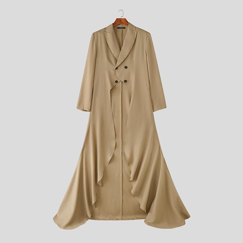 INCERUN Men Lapel Long Sleeve Irregular High Low Splits Ruffled Long Tunic Blazer Coats