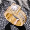 Huitan Princess Cut Cubic Zirconia Women Rings Gold Color/Silver Color Luxury Wedding Party Accessories Fashion  Size5-13