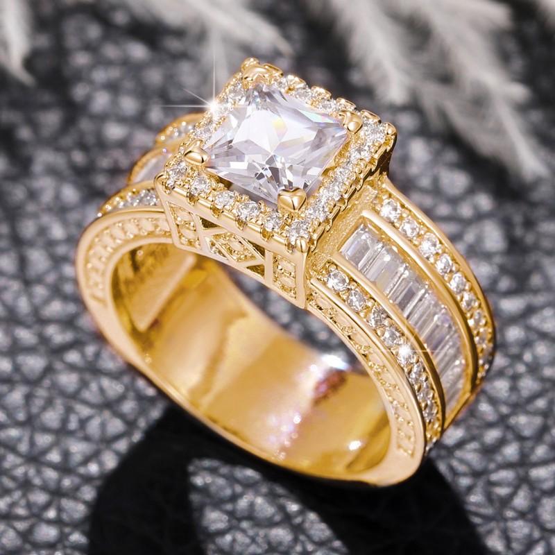 Huitan Princess Cut Cubic Zirconia Women Rings Gold Color/Silver Color Luxury Wedding Party Accessories Fashion Size5-13