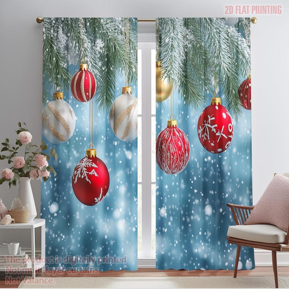 2pcs,2D Plane Printing Light Filtering Curtains Christmas Ornaments Festive Holiday Winter (2) Versatile Durable Polyester