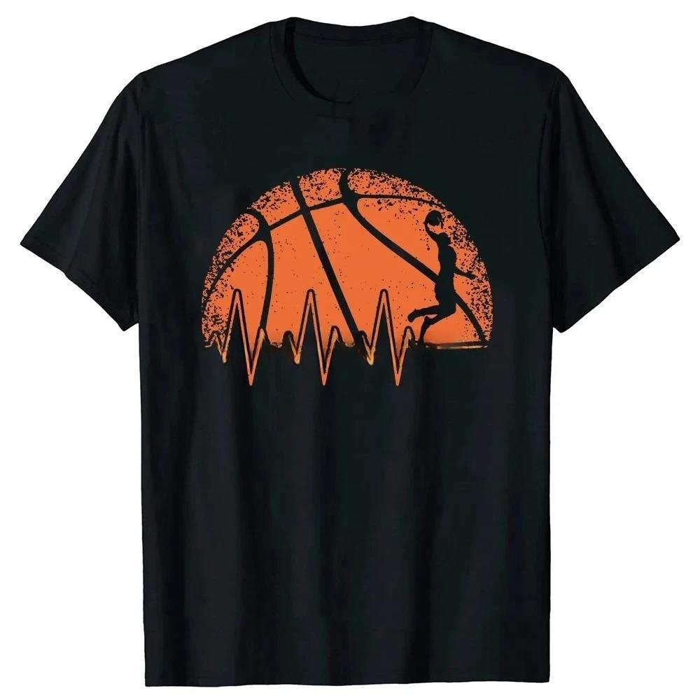 Unisex oblečení Basketbalový tep Srdce Tričko Unisex Dárky k narozeninám Krátký rukáv Vtipná trička Módní grafická trička Sportovní nadšenec