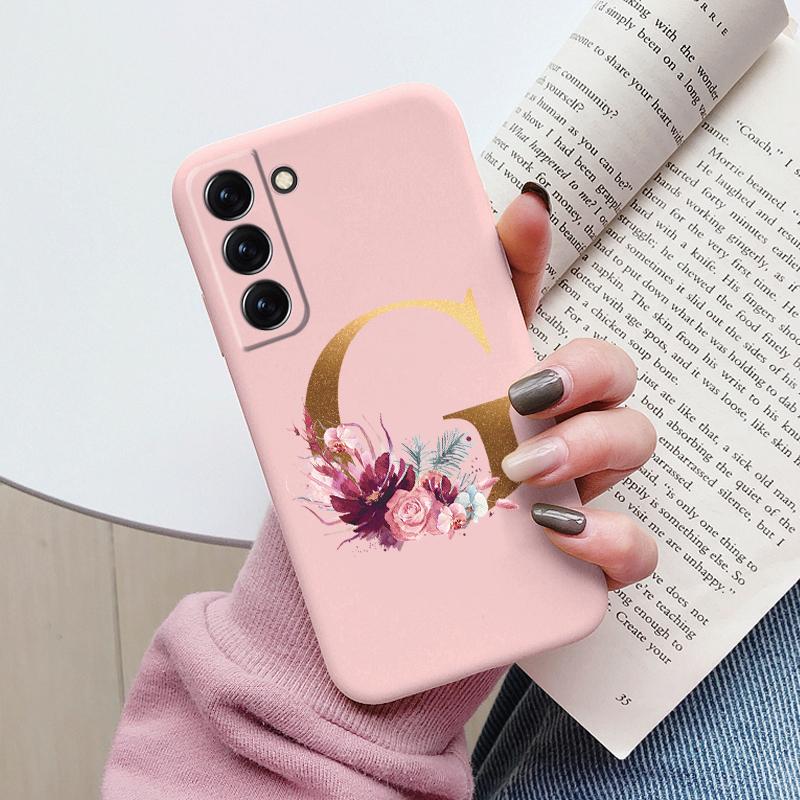 For Samsung Galaxy S22 S 22 Plus Case Flower Gold Letter A Z Soft Silicone Phone Cover For Samsung S22 Ultra Bumper S22+ Shell