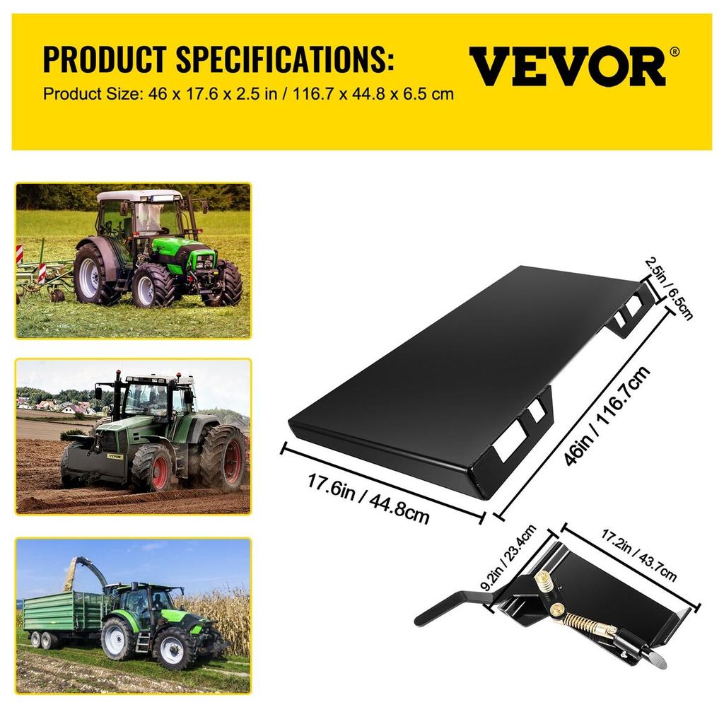 Skid Steer Attachment 3/8in Skid Steer Quick Attach Plate 85LBS Skidsteer Attachment 18.5\" Height Quick Attach Skid Steer Attachments for Buckets,
