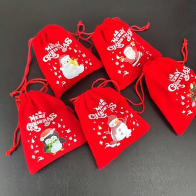 12pcs Christmas Velvet Drawstring Gift Bags - Perfect for Candy Jewelry and Party Favors Fabric Material