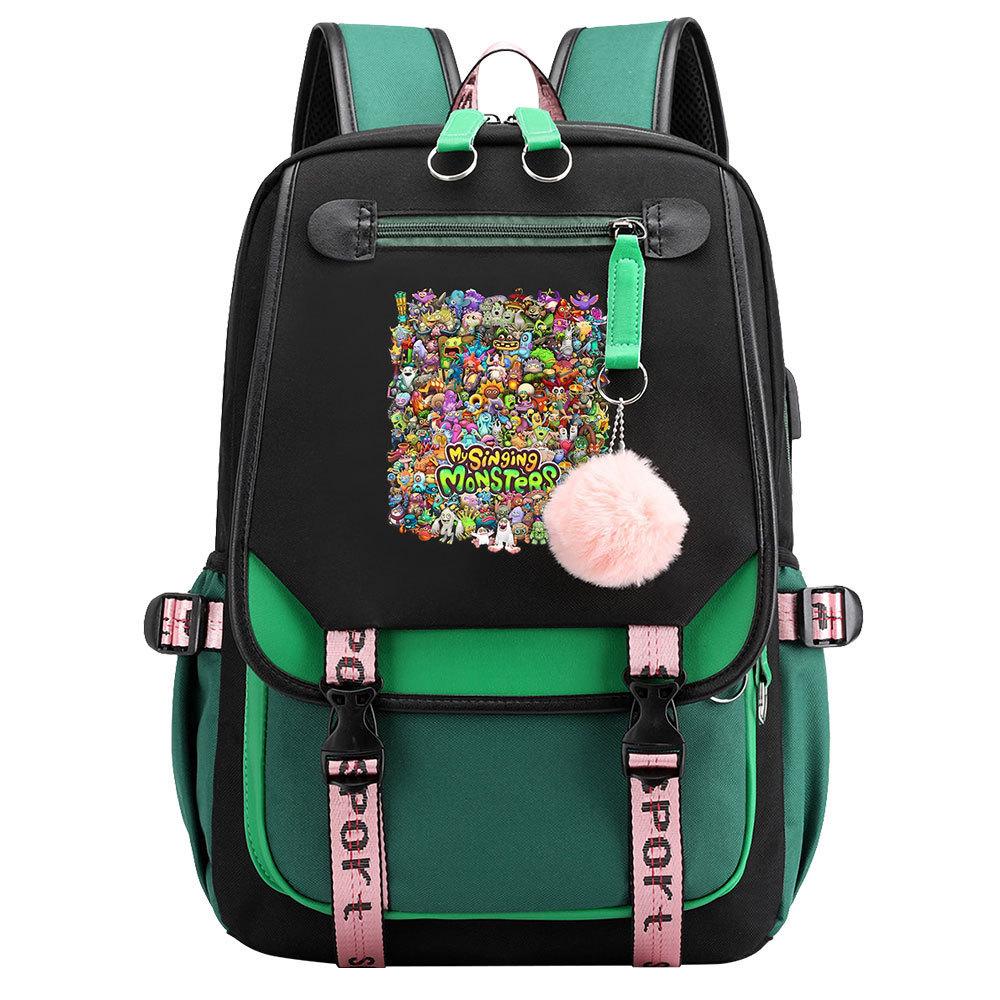 Game Monster Concert Printed USB Teen Student School Bag Men's and Women's Casual Webbing Flip Backpack