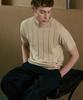 NODU Round Ribbed Short Sleeve Knit [Beige]