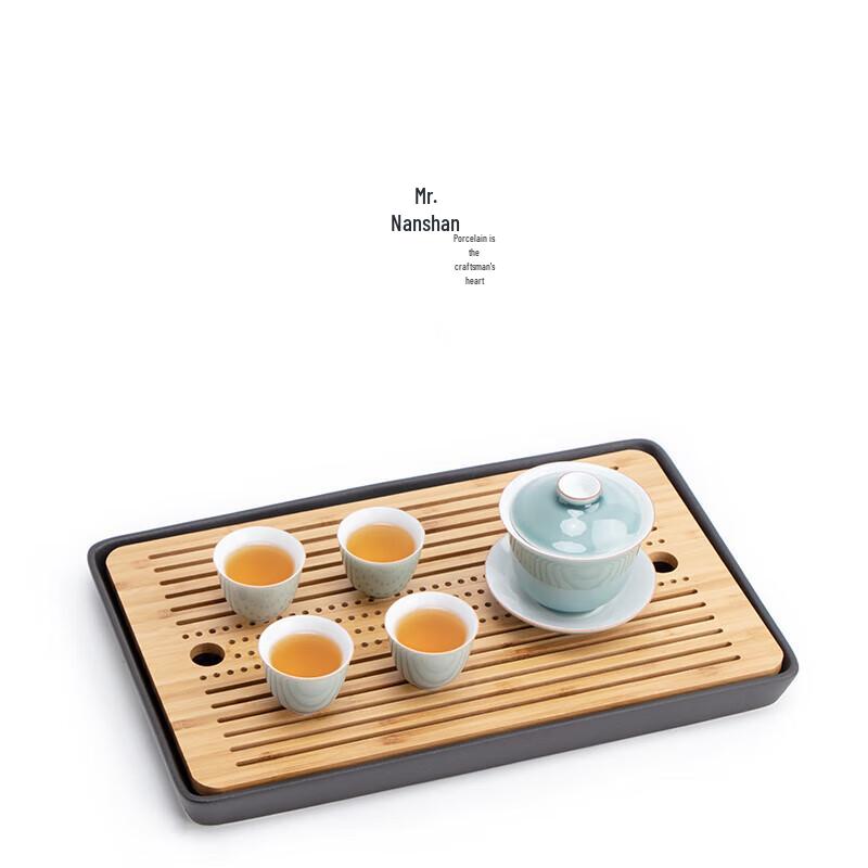 Chinese Ceramic & Bamboo Tea Tray