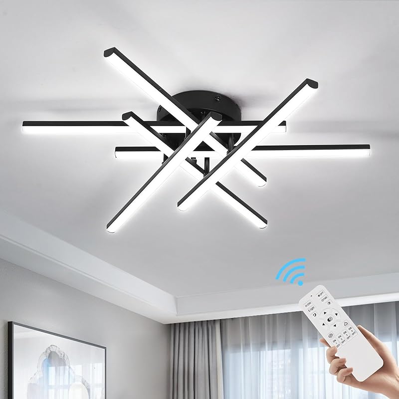 CANEOE Sputnik Modern Led Ceiling Light,50W LED Dimmable with Remote Control Ceiling Light Fixture Black Flush Mount Chandelier Ceiling Lighting for