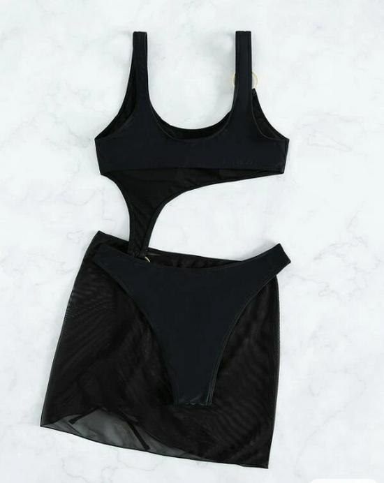 

Слитный купальник с юбкой для женщин - Европейский и американский стиль, Нагрудные вкладыши, Однотонный, Стройнящий и консервативный дизайн S чёрный