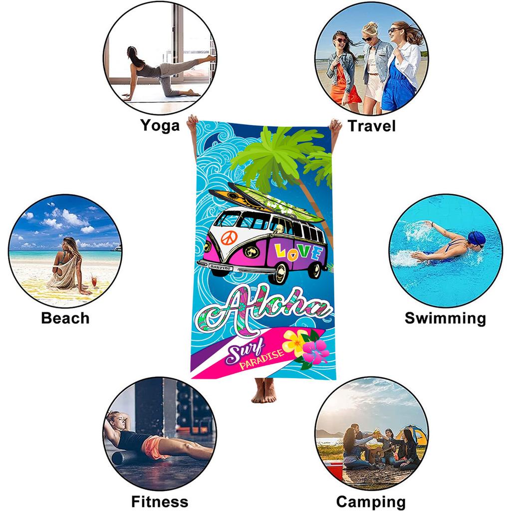 Cartoon Bus Beach Towels Soft Pool Swimming Microfiber Towels for Adults Men Camping Bath Towel Cruise Vacation Gifts