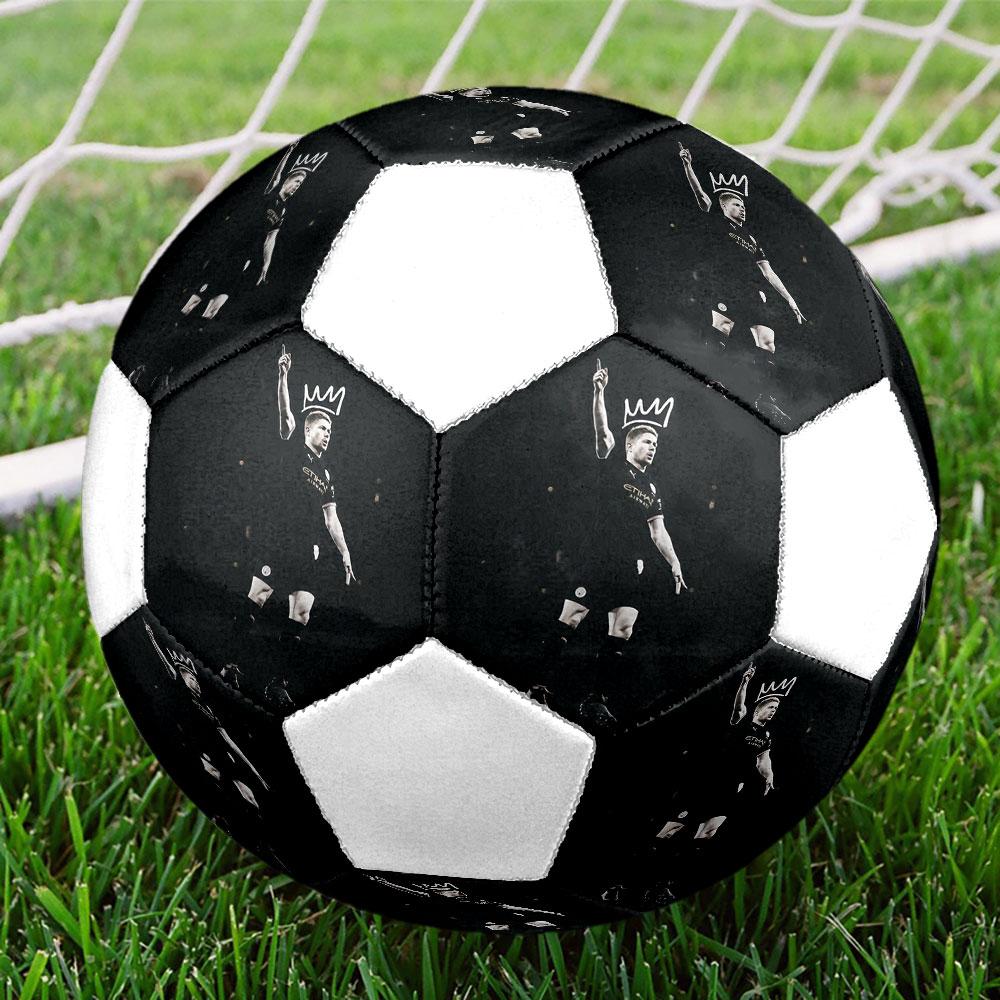Kevin De Bruyne Printed Size 5 Soccer Ball, Machine-Stitched PVC, Durable & High Bounce, All Ages Fit, Fan Merchandise, Matches & Outdoor Use.