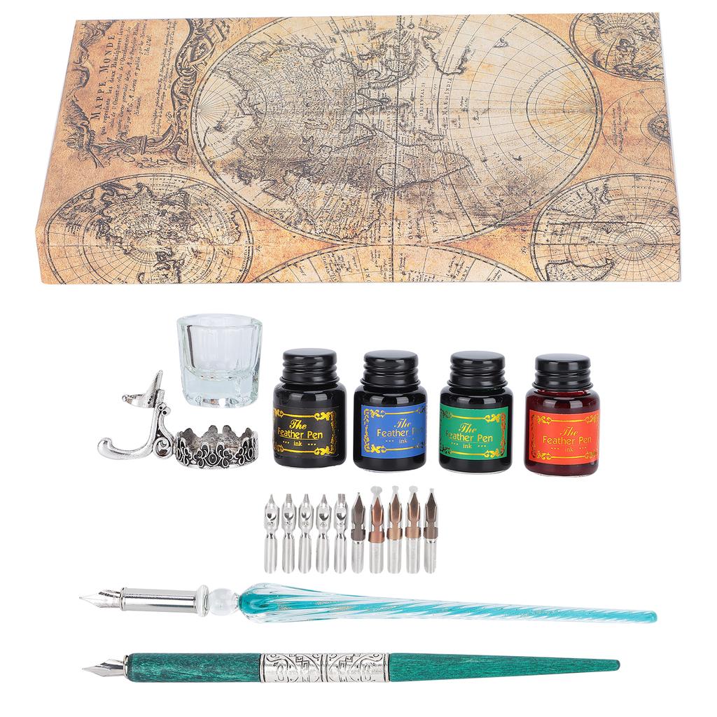 Dip Pen Kit 24x13.5x4.3cm Flat Round Nibs with Ink Holder for Writing Drawing Calligraphy(SP249035 Blackish Green ( Rod